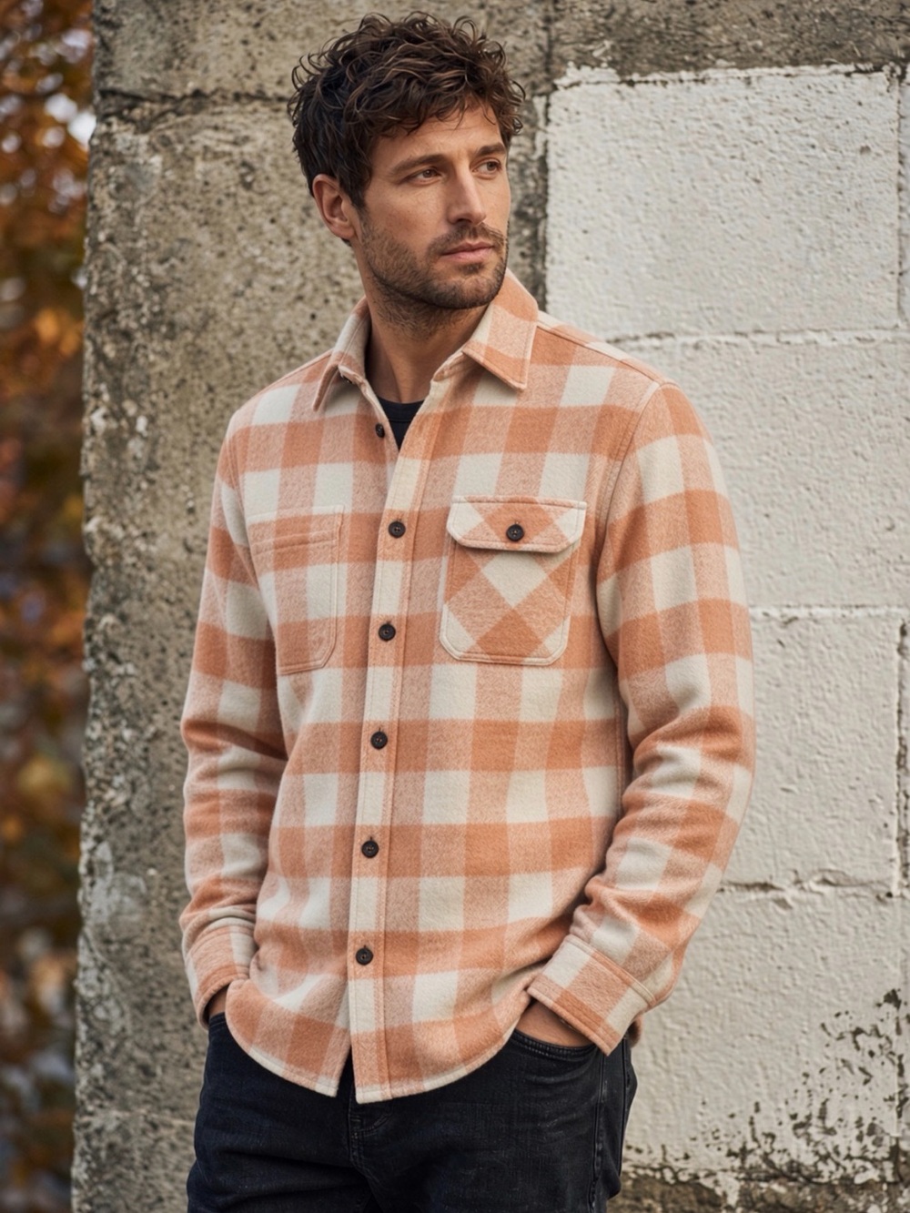 Howler Brothers Orange and Cream Check Button-Down Shirt